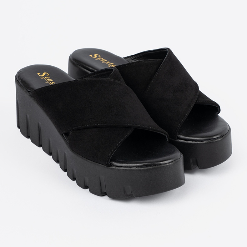 Seastar Naisten mustat mokkanahkasandaalit 1