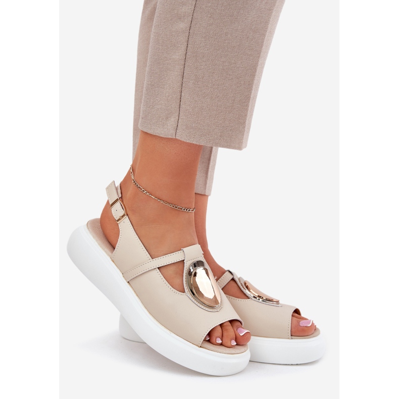 Nahka tyylikäs naisten sandaalit S.Barski Gr51-603 Beige 1