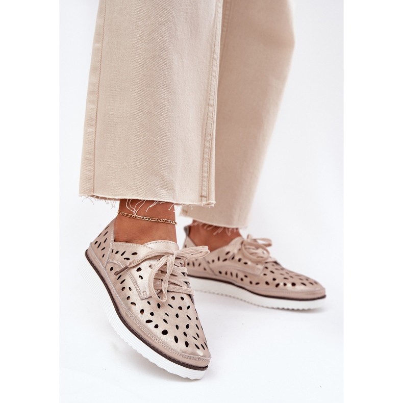 S.Barski Naisten nahkakengät S. Barski LR51-611 Złote kultainen 2