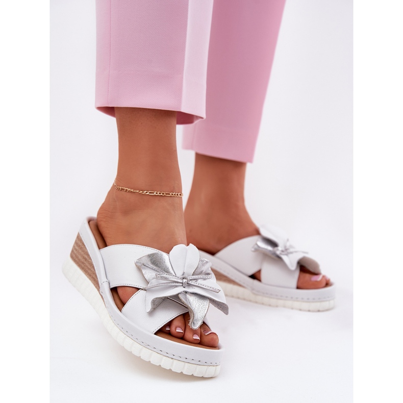 ARTIKER Naisten nahkakiilat koristeellinen kukka Artker 54c0538 valkoinen ja hopea 2