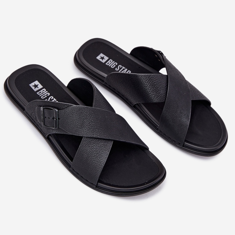 Miesten nahkainen flip flops big Star RR174076 Musta solki 2