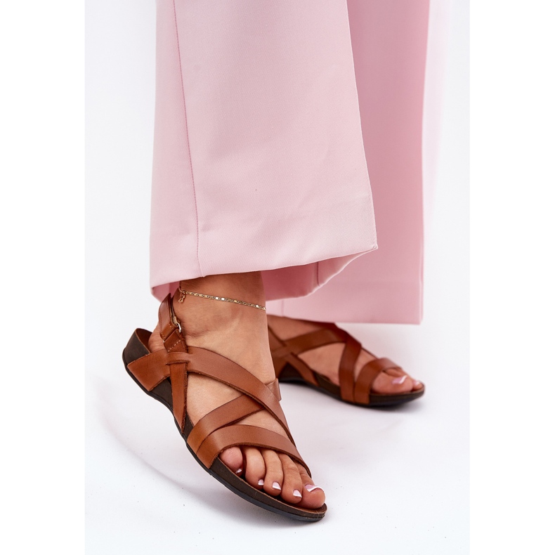 Litteät nahkaiset sandaalit Naisten Zazoo 40032 ruskea 2