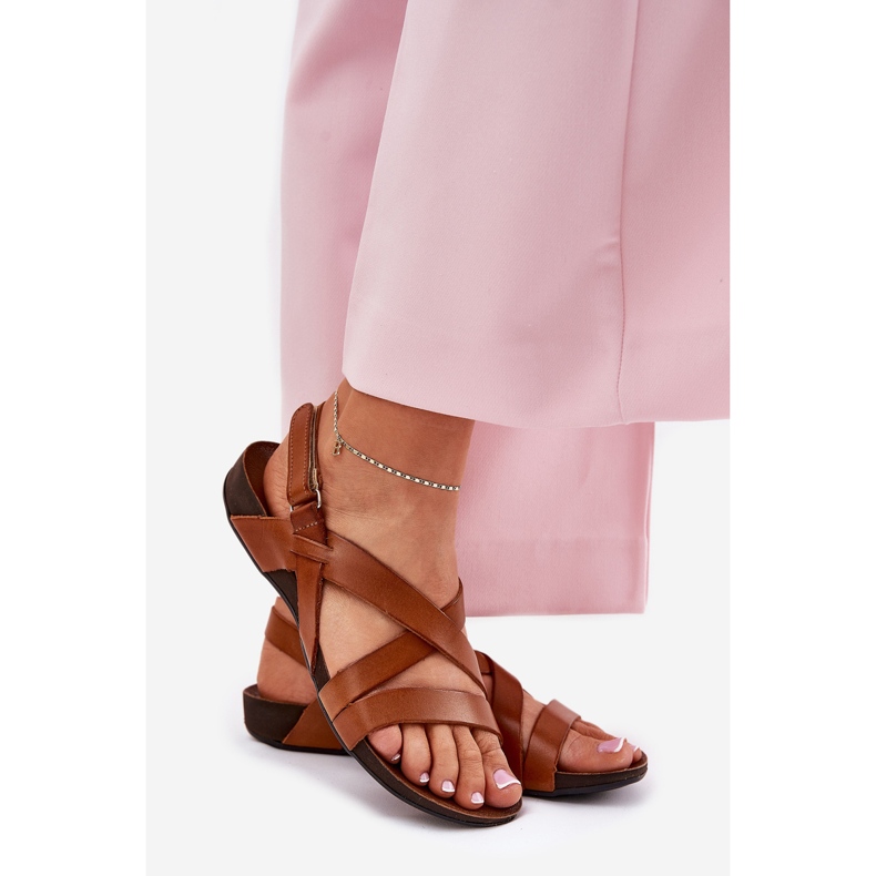 Litteät nahkaiset sandaalit Naisten Zazoo 40032 ruskea 1