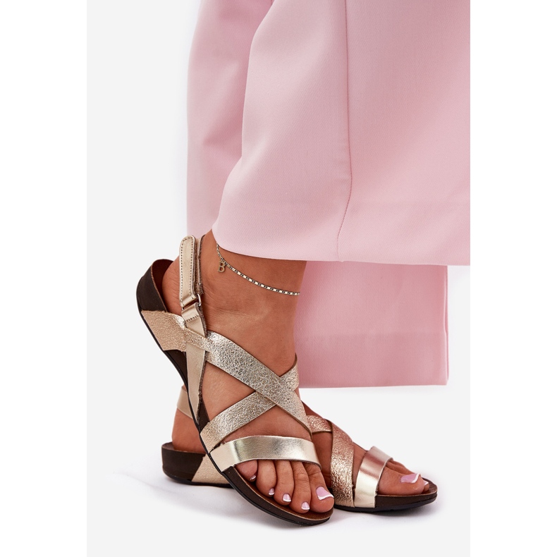 Litteät nahkaiset sandaalit Naisten Zazoo 40032 kulta kultainen 1
