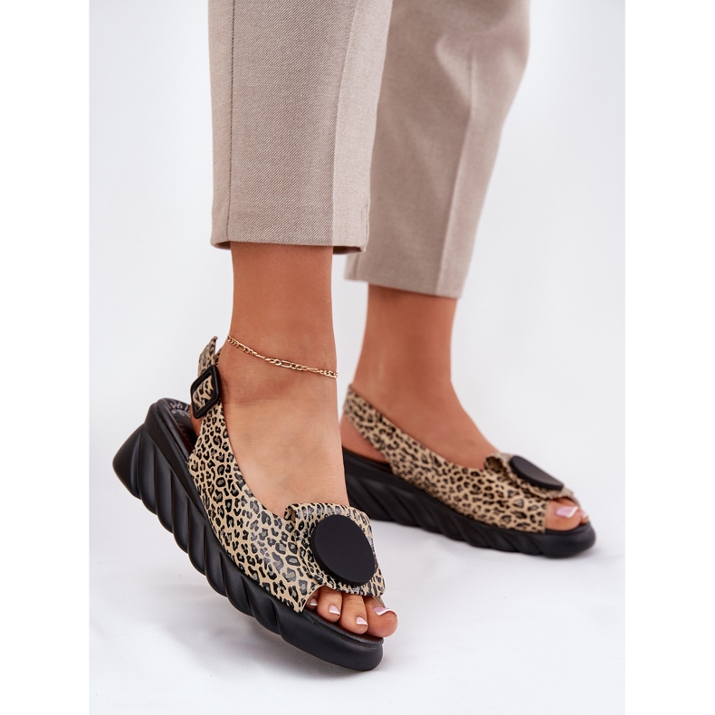 ARTIKER Luonnonnahka -sandaalit kiilalle Artker 56C2186 Leopard Print beige 2