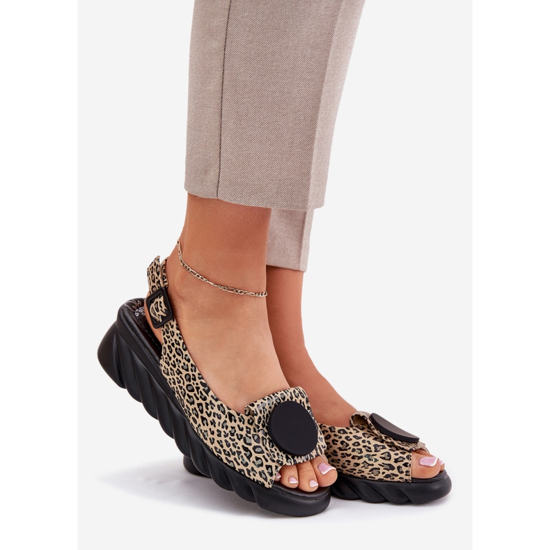 ARTIKER Luonnonnahka -sandaalit kiilalle Artker 56C2186 Leopard Print beige 1