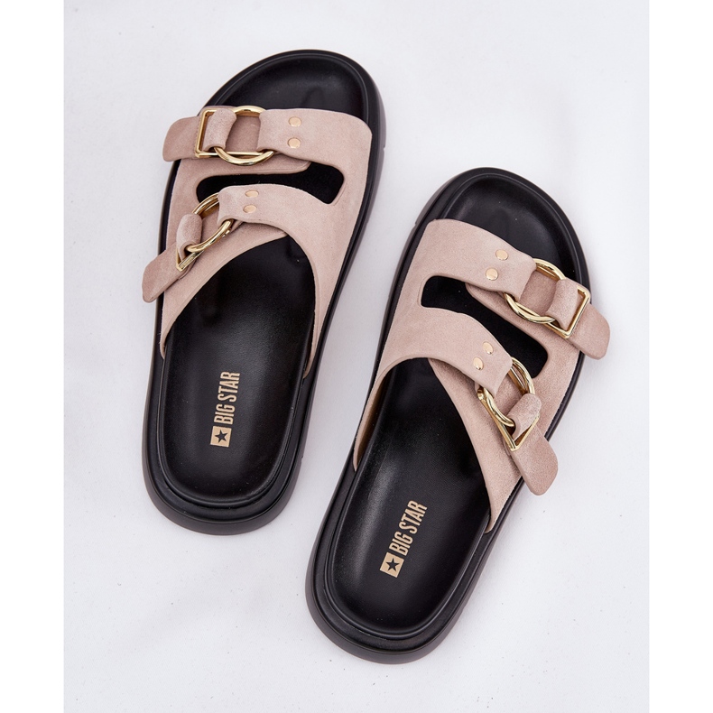 Big Star Naisten mokkanahkaiset flopsit koristeellisella iso tähti RR274659 Puristimet vaaleanpunainen 2