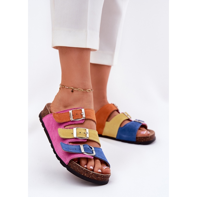 Naisten mokkanahkaiset flopset Panto Fino RR267033 Fuksia -solkeilla vaaleanpunainen 2