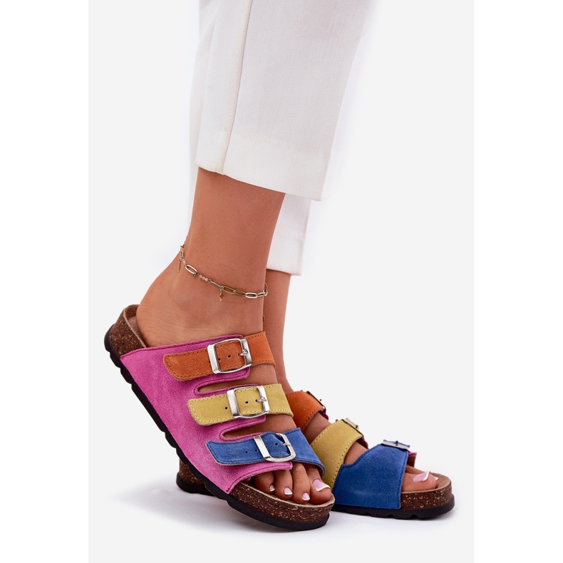 Naisten mokkanahkaiset flopset Panto Fino RR267033 Fuksia -solkeilla vaaleanpunainen 1