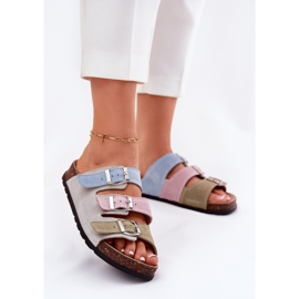 Naisten mokkanahkaiset flops Panto Fino RR267034 Blue Buckles sininen 1