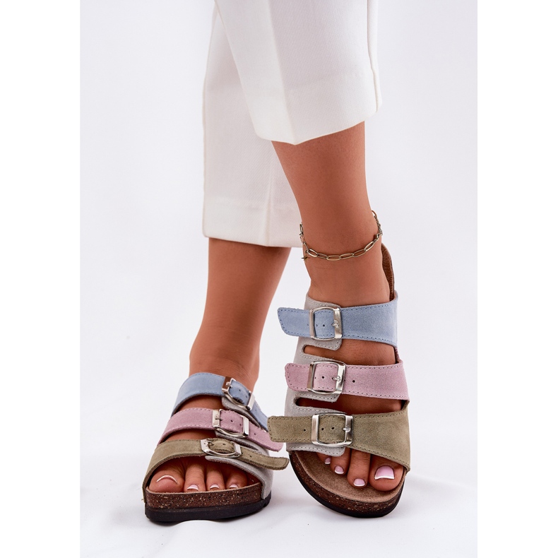 Naisten mokkanahkaiset flops Panto Fino RR267034 Blue Buckles sininen 2