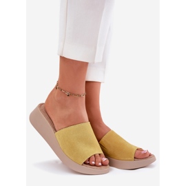 Naisten mokkanahka -flops Panto Fino RR267038 -kiilassa keltainen 1