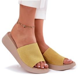 Naisten mokkanahka -flops Panto Fino RR267038 -kiilassa keltainen 7