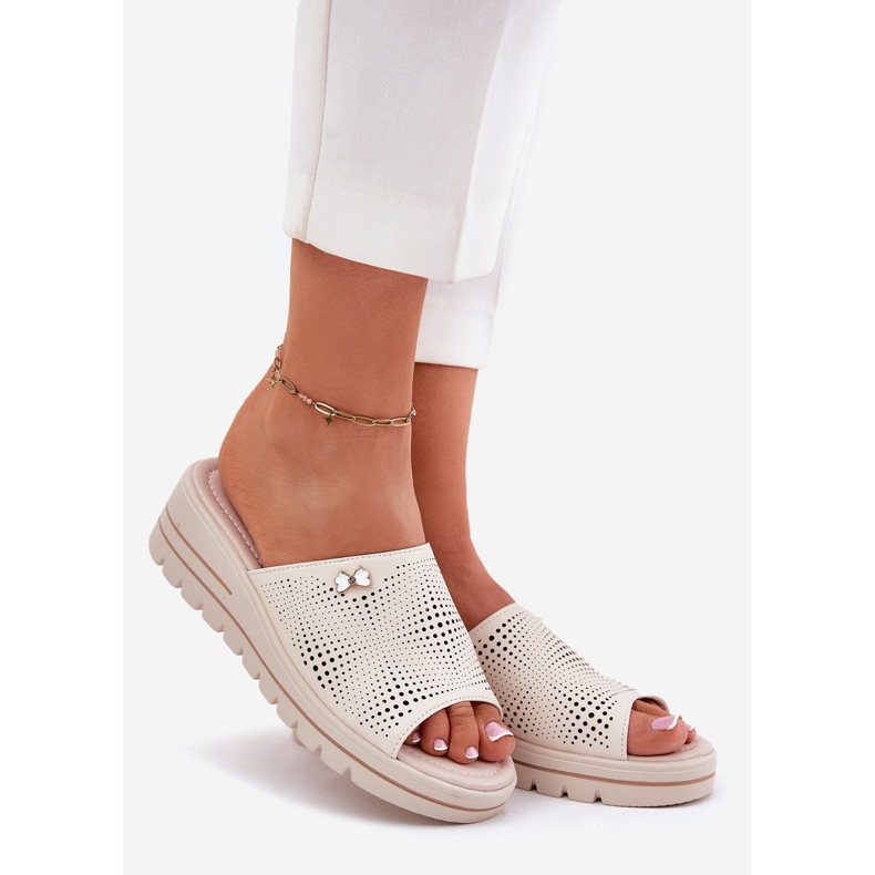 Naisten nahkainen flip flops Vinceza 41477 beige 1