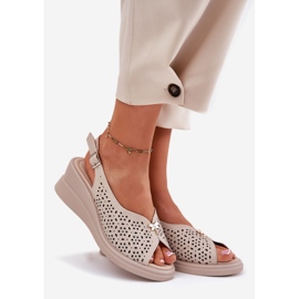 Nahkainen Openwork Naisten sandaalit Vinceza 79529 beige 1