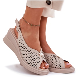 Nahkainen Openwork Naisten sandaalit Vinceza 79529 beige 7