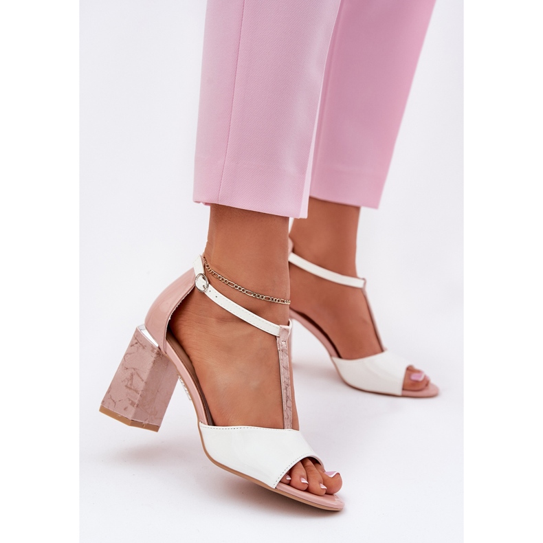 Maalattu naisten sandaalit Vinceza 20276 Pink-White Post vaaleanpunainen 2