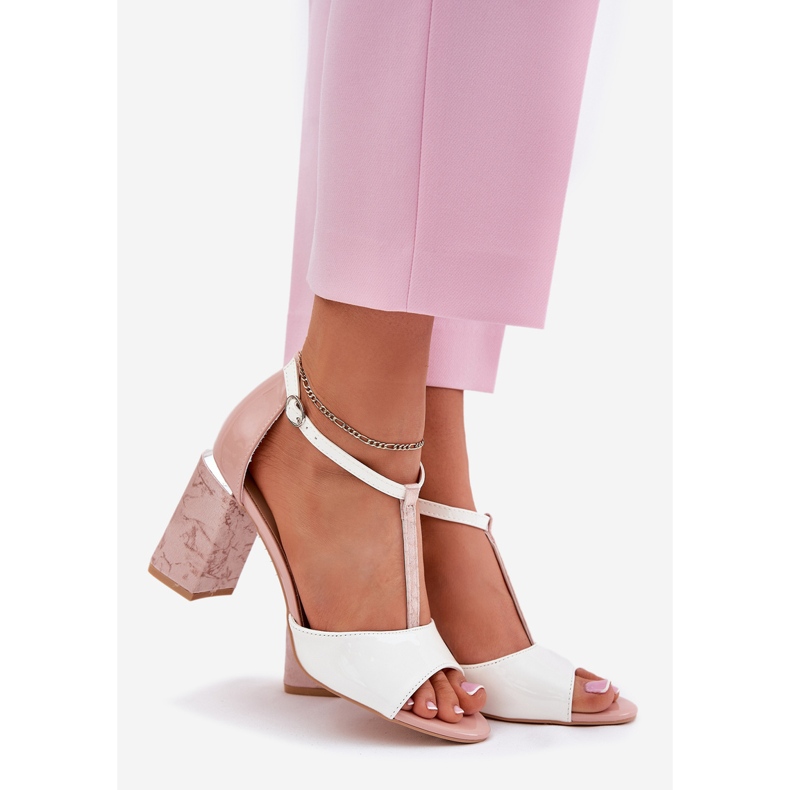 Maalattu naisten sandaalit Vinceza 20276 Pink-White Post vaaleanpunainen 1