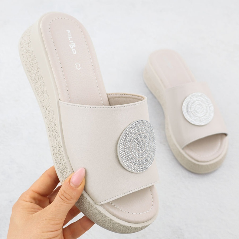 Naisten nahkainen flip flops takkien kanssa beige filippo 6987 1