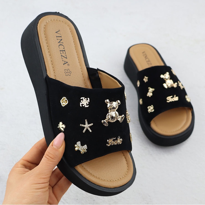 Naisten nahkakiilat koristeilla musta Vinceza 66741 1