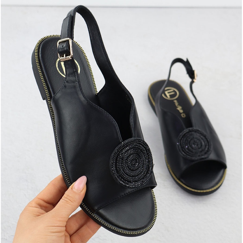 Litteät naisten sandaalit, joissa on musta Filippo DS6229 Zircons 1