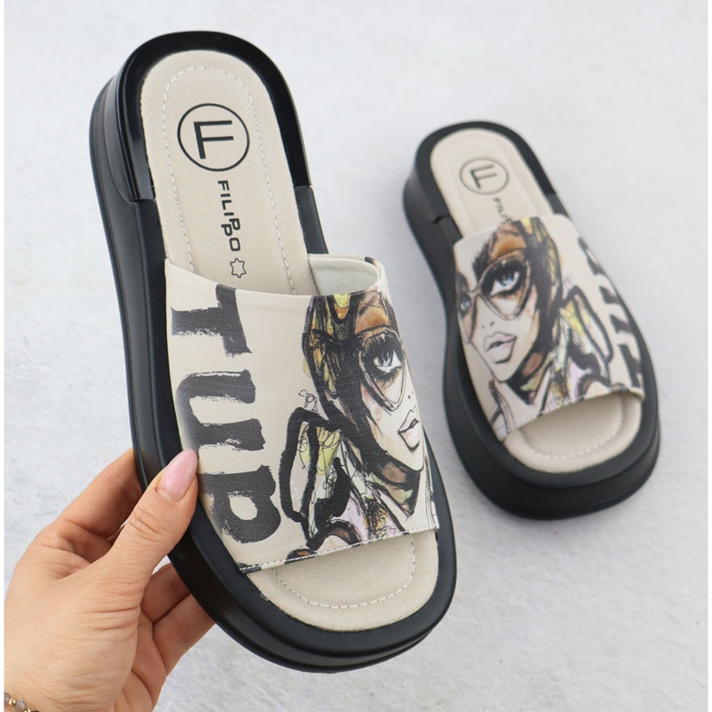 Naisten nahkatohvelit painetulla beige filippo dk6158 1