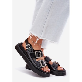 Big Star Nahkainen lakattu naisten sandaalit, joissa on iso tähti RR2746662 Mustat soljet 1