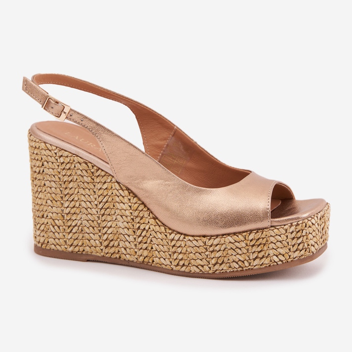 Naisten nahkaiset sandaalit, joissa on kiila Laura Messi Braid 2789 Zlotys kultainen 1