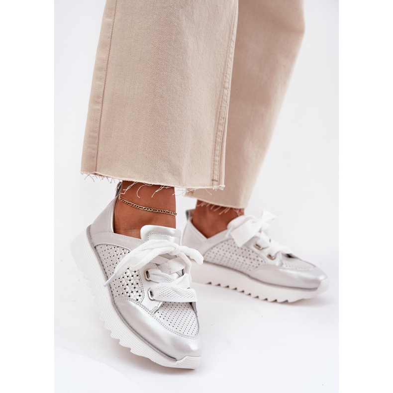 S.Barski Naisten nahka-lenkkarit LR51-796 hopea-alustalla 2