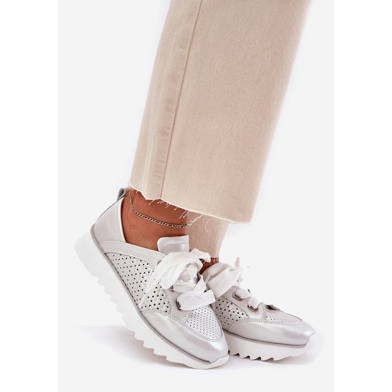 S.Barski Naisten nahka-lenkkarit LR51-796 hopea-alustalla 1