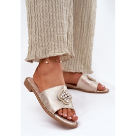 S.Barski Litteä kantaiset naisten flip flops koristeellisella yksityiskohdilla S. Barski KV51-087 PLN kultainen 2