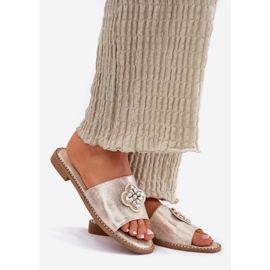 S.Barski Litteä kantaiset naisten flip flops koristeellisella yksityiskohdilla S. Barski KV51-087 PLN kultainen 1