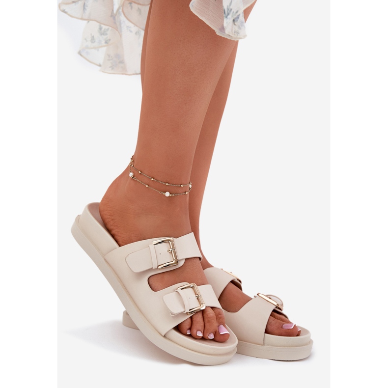 EVento Naisten flip flops kultaisilla solkilla beige 1