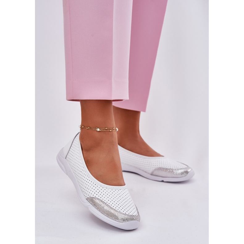 EVento Naisten nahkaiset avoimet valkoiset balleriinit valkoinen 2