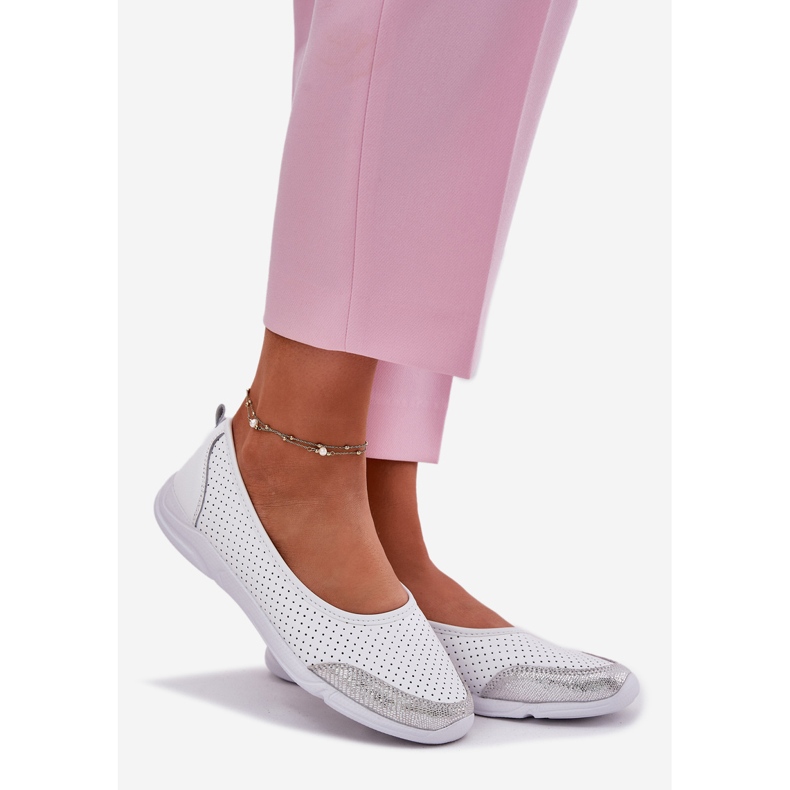 EVento Naisten nahkaiset avoimet valkoiset balleriinit valkoinen 1