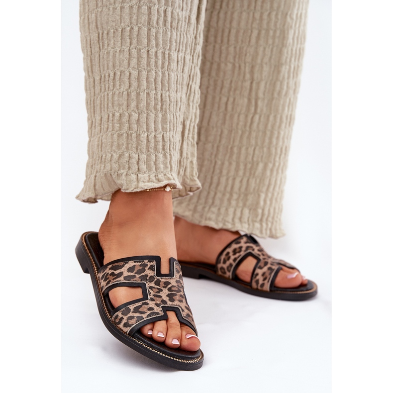 Nahka litteä leopardin flip flops zazoo 40383 musta 2