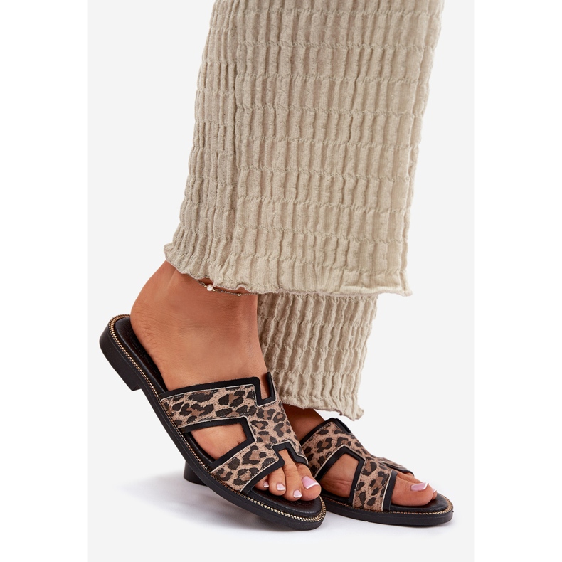 Nahka litteä leopardin flip flops zazoo 40383 musta 1