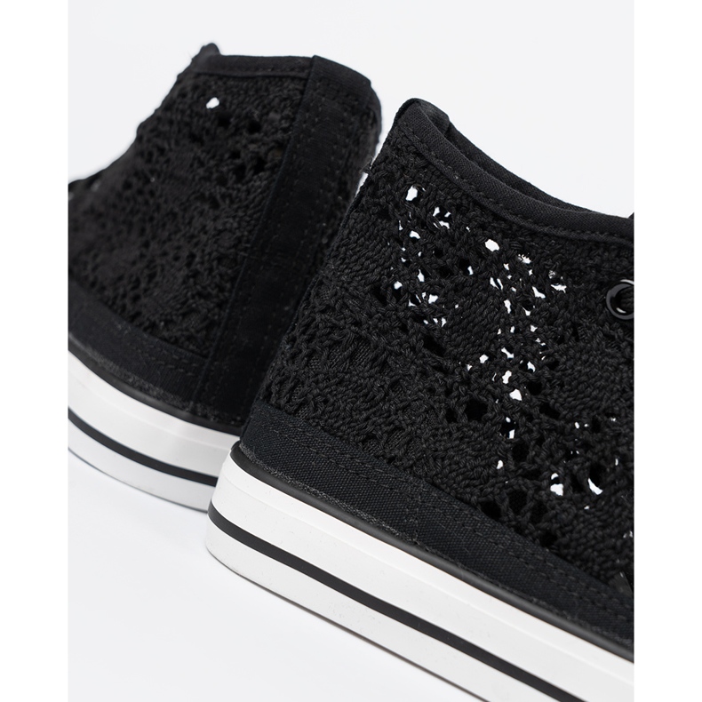 Shelvt Openwork Black Sneakers High musta 1