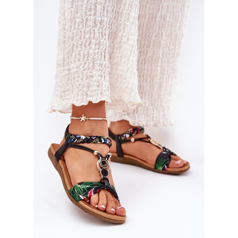 Litteät naisten sandaalit, joissa on punottu vyö ja sisustus Artiker 56c1318 musta 2