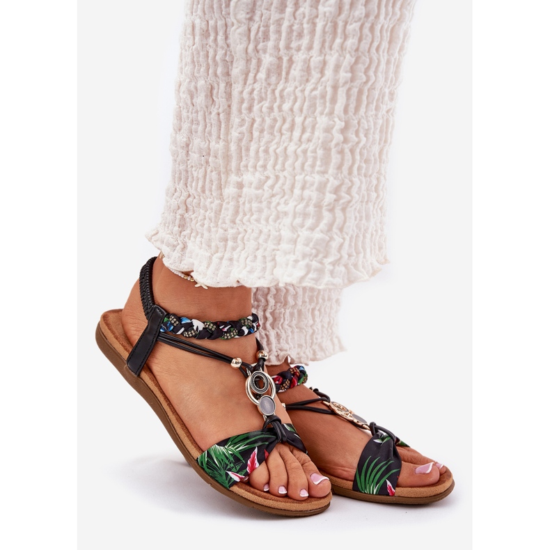 Litteät naisten sandaalit, joissa on punottu vyö ja sisustus Artiker 56c1318 musta 1