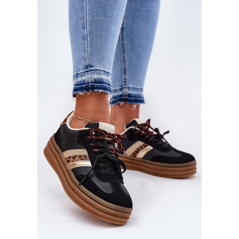 Inna Naisten lenkkarit laiturilla kaksinkertaisella nauhalla mustalla leopardipainalla 2