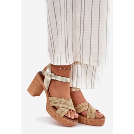 Nahka -sandaalit pylväällä punoksella Zazoo 40460 kultaraidat kultainen 1