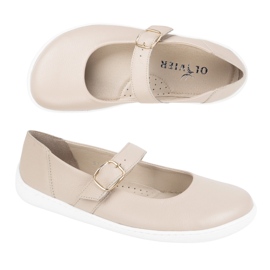 Paljain jaloin naisten balleriinit Olivier 1770polon nahkaiset kengät beige -solki 1