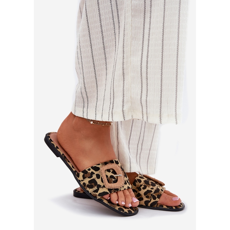 Inna Litteät naisten flopsit koristeellisella leopardi -solkilla ruskea 1