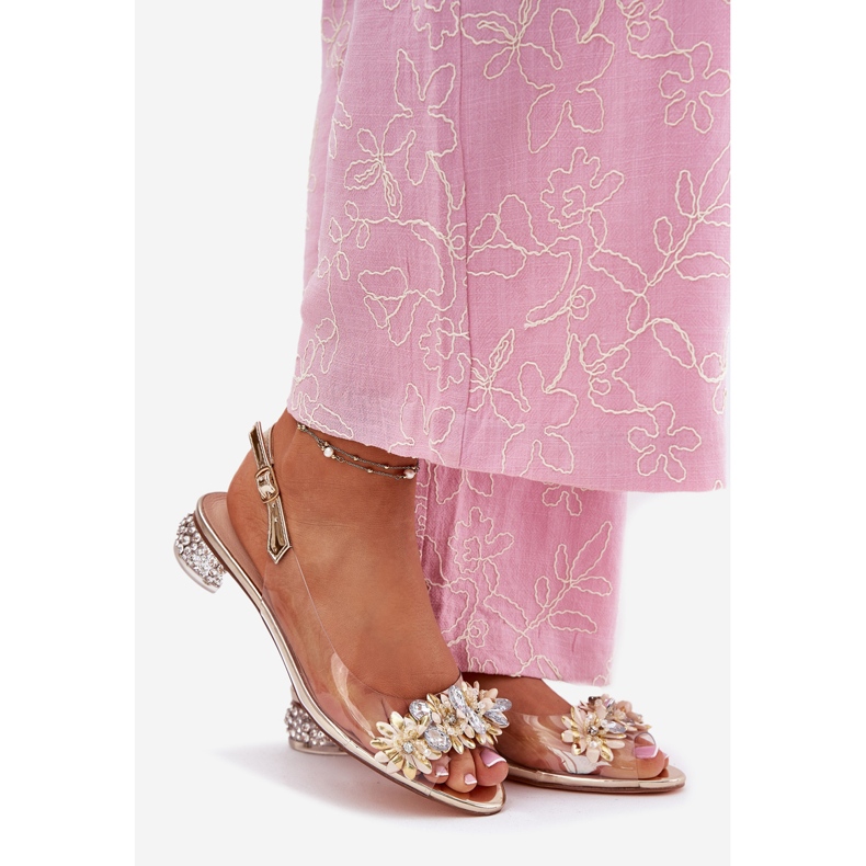 S.Barski Läpinäkyvät matalakorkoiset sandaalit, joissa on MR51-709 -koriste kultainen 1