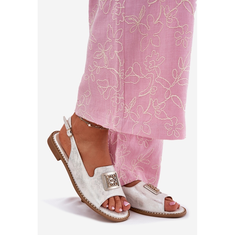 S.Barski Tyylikkät litteä kantaiset naisten sandaalit, joissa on S. Barski Kv51-082 -hopea koriste 1