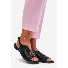 S.Barski Litteäkorkoiset nahkaiset sandaalit, joissa koriste S. Barski Kv51-094 mustasta 1