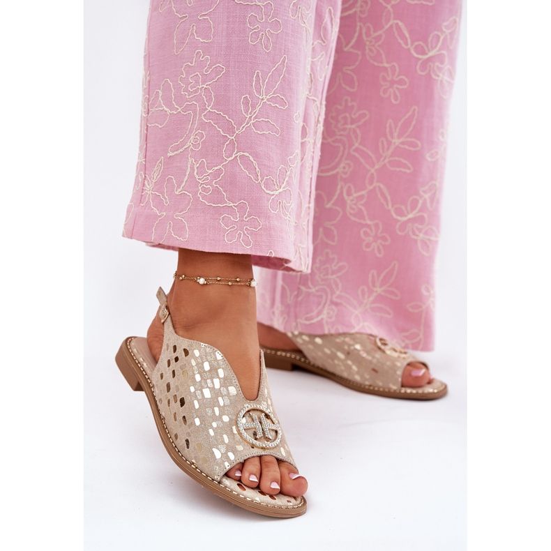 S.Barski Litteäkorkoiset nahka-sandaalit, joissa koriste S. Barski KV51-094 PLN kultainen 2