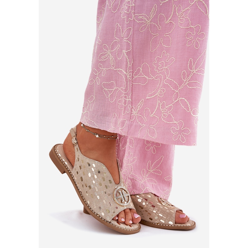 S.Barski Litteäkorkoiset nahka-sandaalit, joissa koriste S. Barski KV51-094 PLN kultainen 1