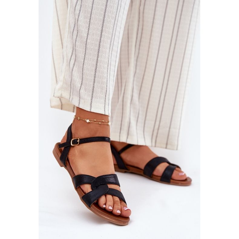 S.Barski Litteä kiiltävät naisten sandaalit S. Barski Kv51-022 Musta 2